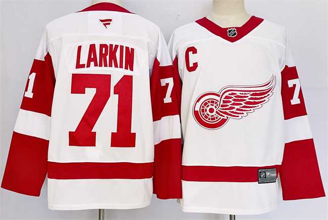 Mens Detroit Red Wings #71 Dylan Larkin White 2024-25 Stitched Jersey